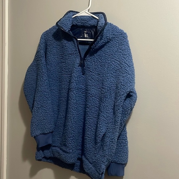 Aerie Womens Oversized Sherpa Pullover Jacket Small Blue - Picture 9 of 11